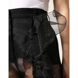 Black High Waist Tulle Wool Trouser Pants