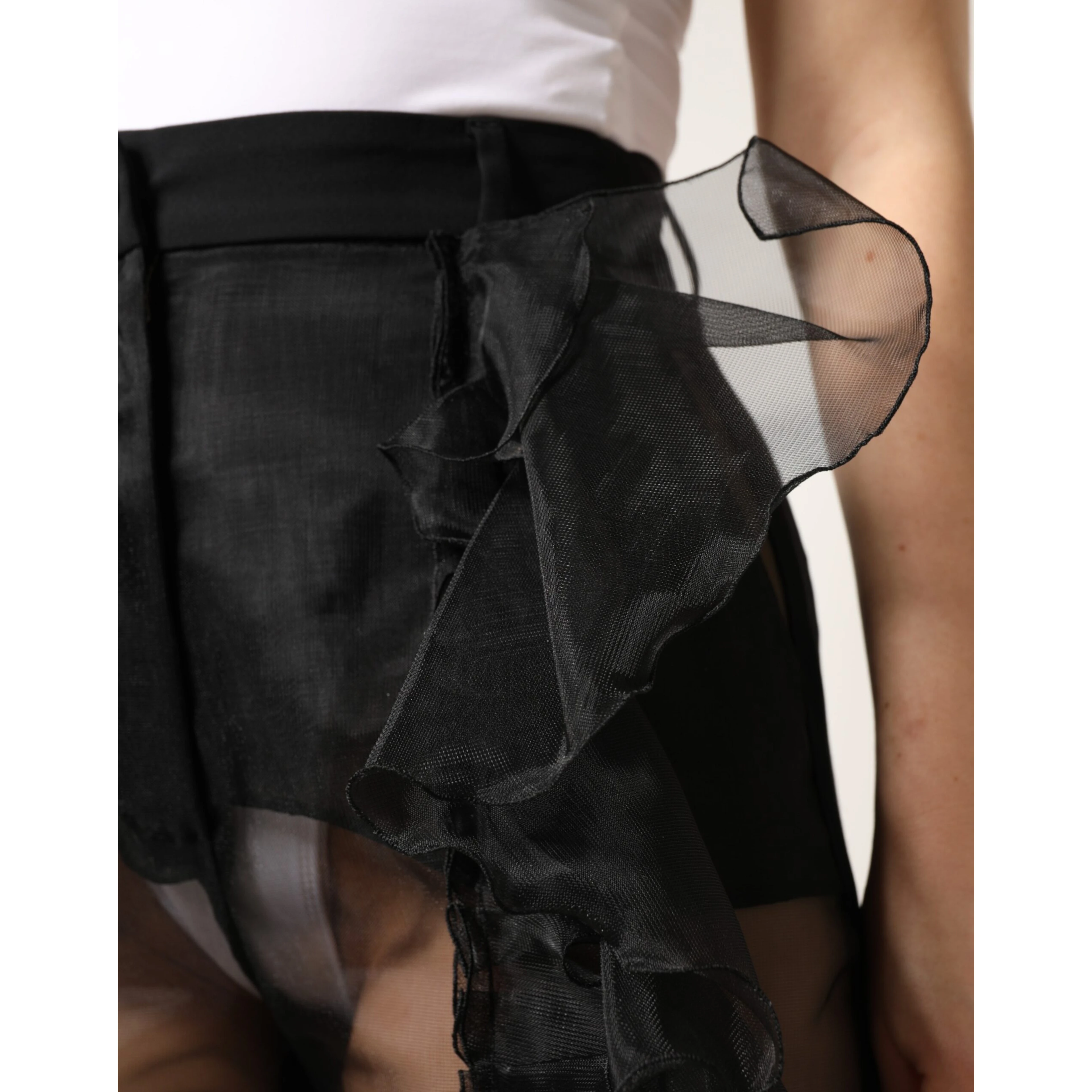 Black High Waist Tulle Wool Trouser Pants