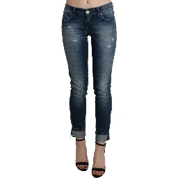 Cotton Blue Washed Low Waist Skinny Cropped Jeans