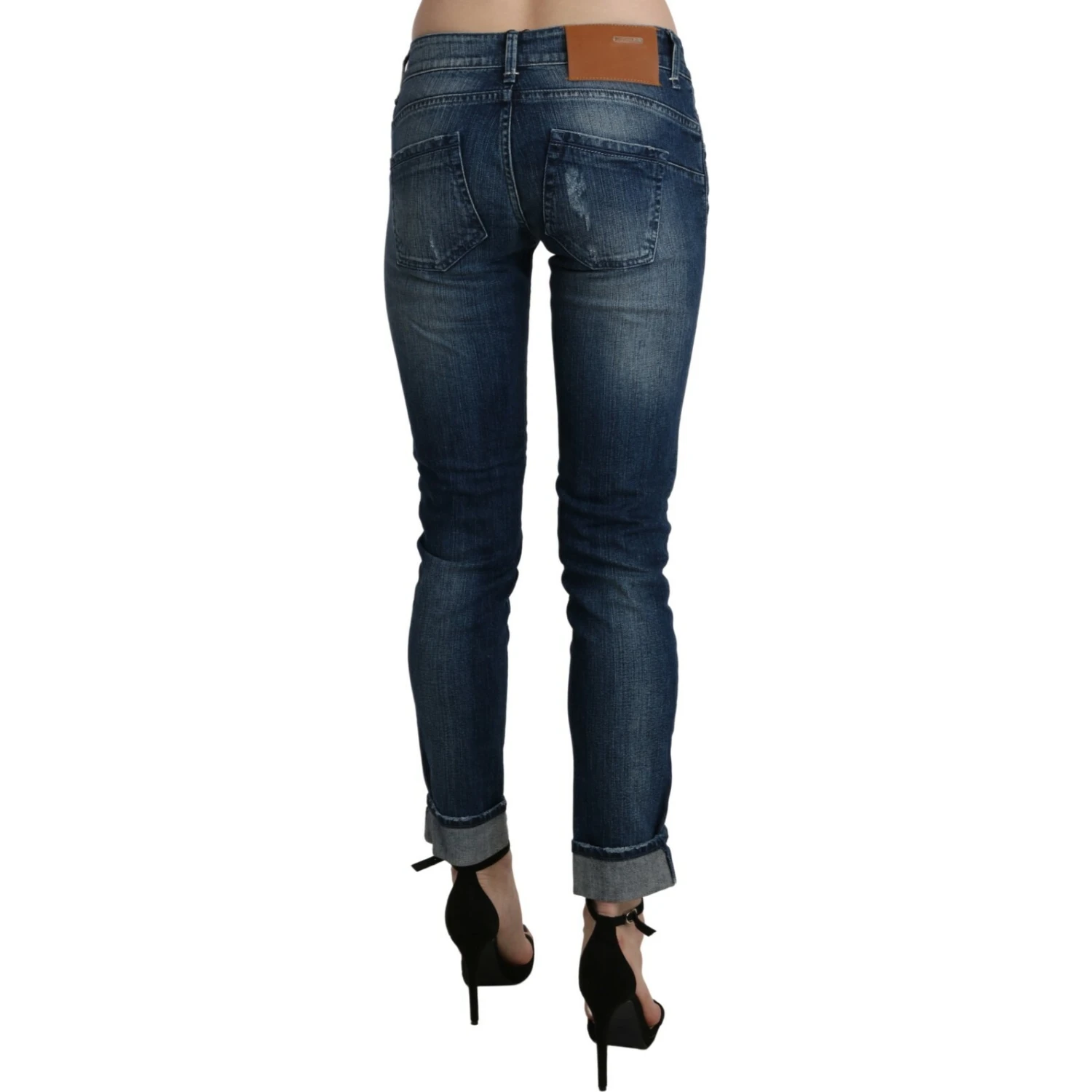 Cotton Blue Washed Low Waist Skinny Cropped Jeans