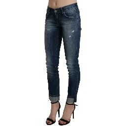 Cotton Blue Washed Low Waist Skinny Cropped Jeans