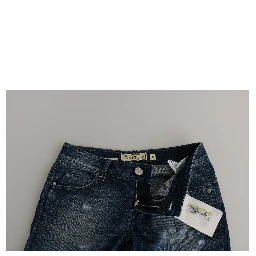 Cotton Blue Washed Low Waist Skinny Cropped Jeans