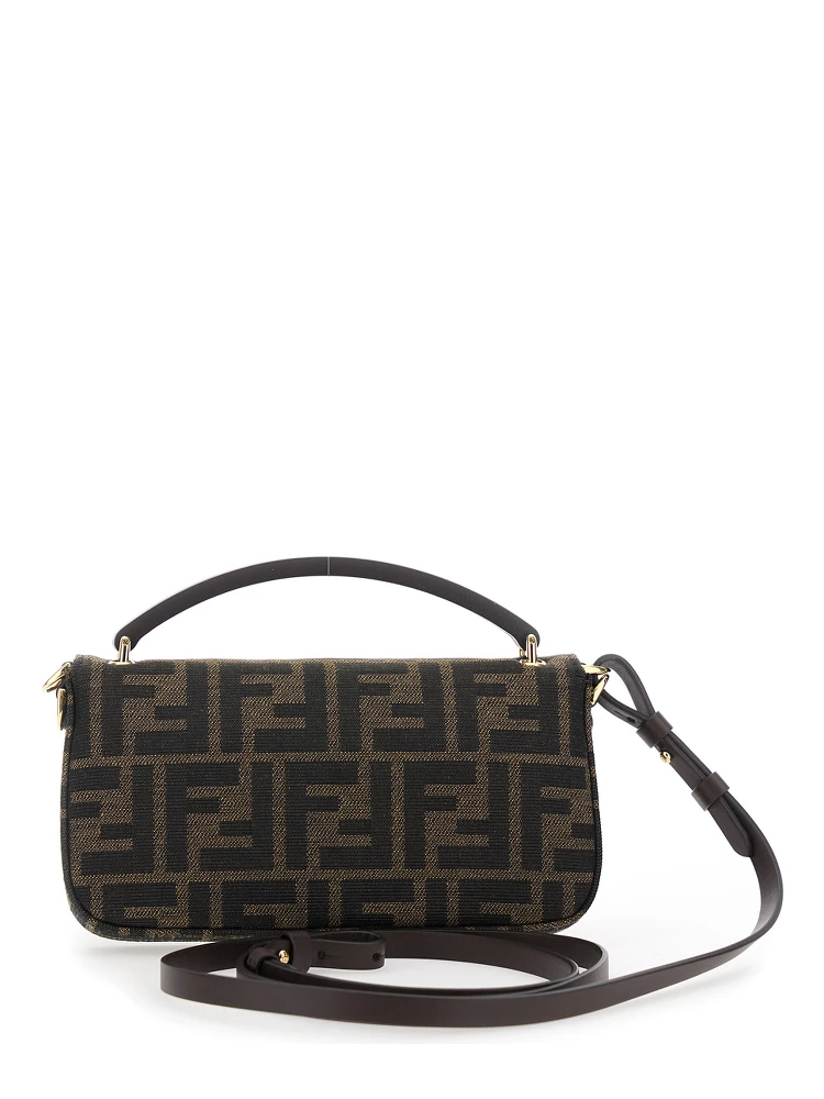 Brown Mini Bag with Removable Shoulder Strap and FF Plaque Magnetic Closure in Canvas FF Jacquard Woman alternative