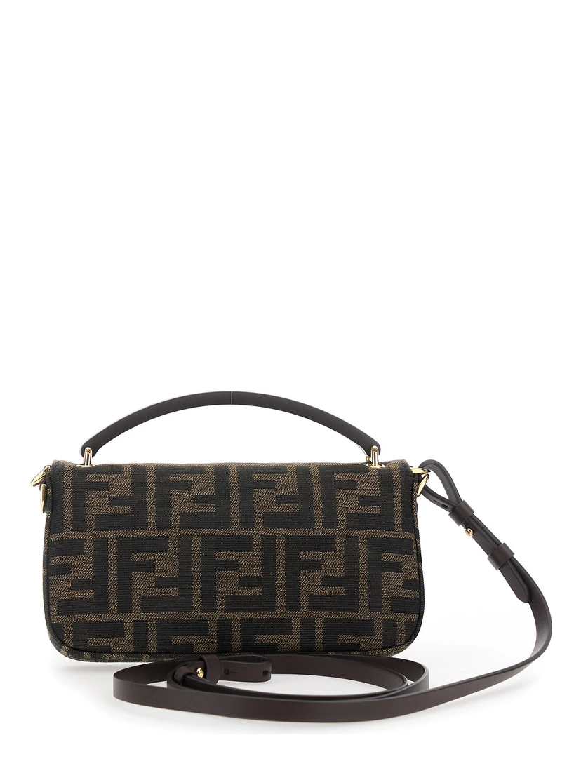 Brown Mini Bag with Removable Shoulder Strap and FF Plaque Magnetic Closure in Canvas FF Jacquard Woman