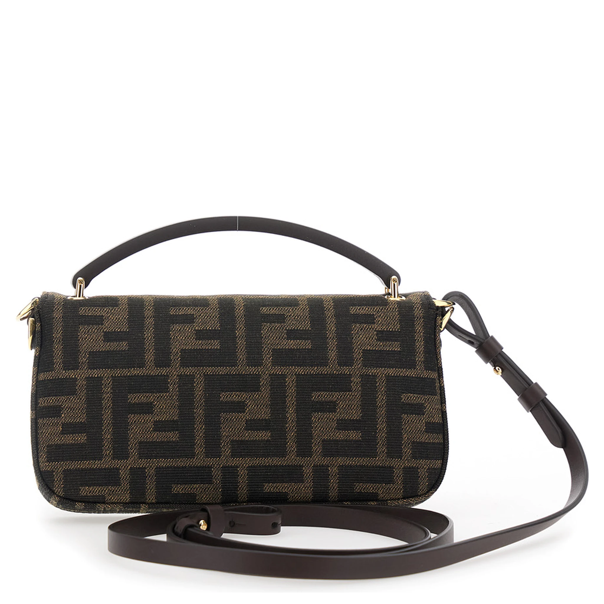 Brown Mini Bag with Removable Shoulder Strap and FF Plaque Magnetic Closure in Canvas FF Jacquard Woman