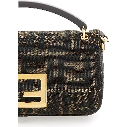 Brown Mini Bag with Removable Shoulder Strap and FF Plaque Magnetic Closure in Canvas FF Jacquard Woman