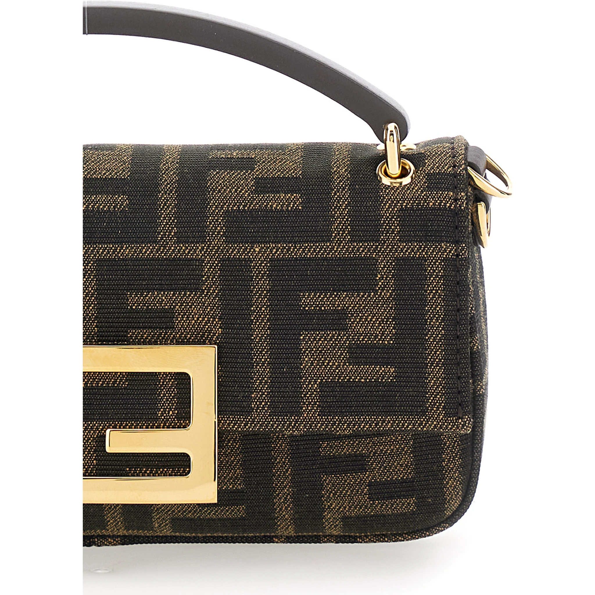 Brown Mini Bag with Removable Shoulder Strap and FF Plaque Magnetic Closure in Canvas FF Jacquard Woman