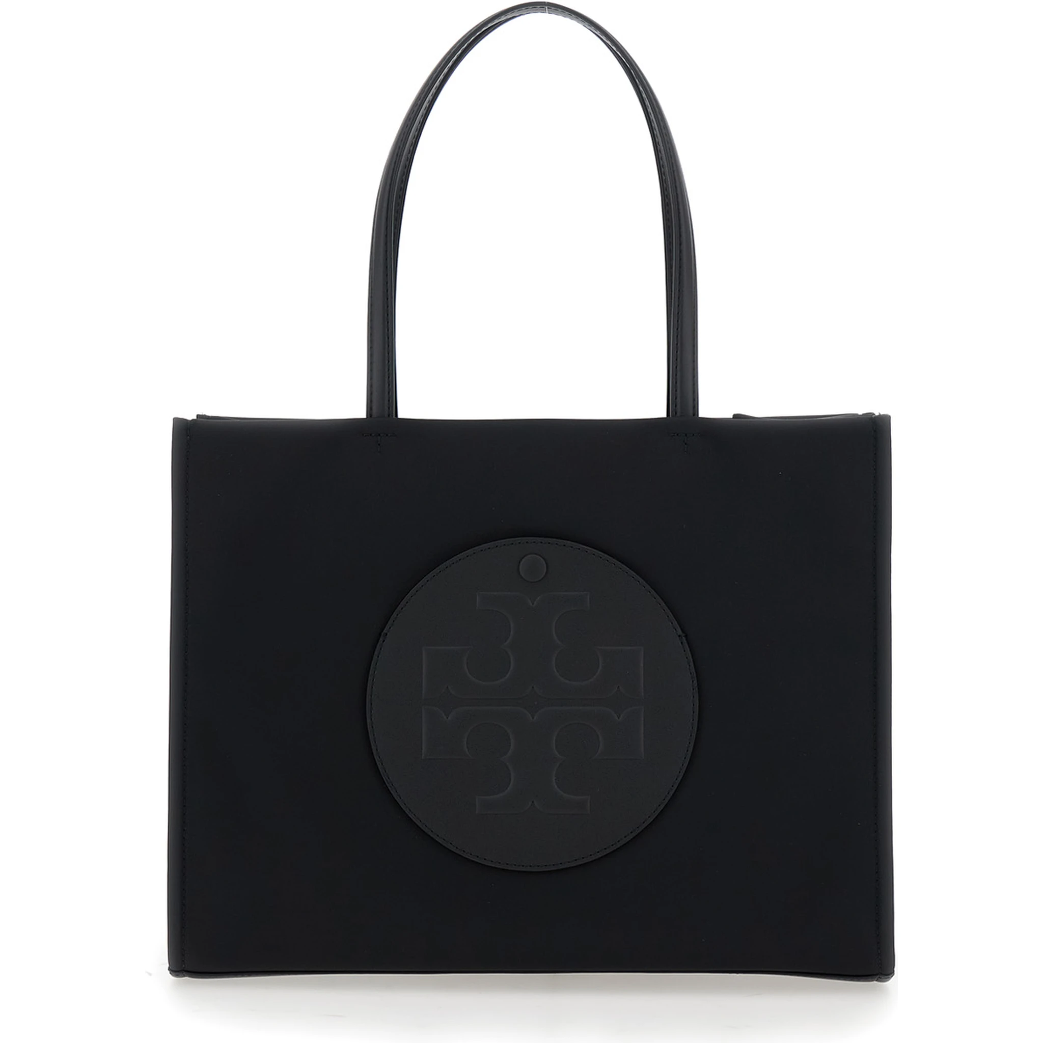 Ella Black Small Tote Bag with Two Top Handles and Embossed Maxi Logo on the Front in Fabric Woman