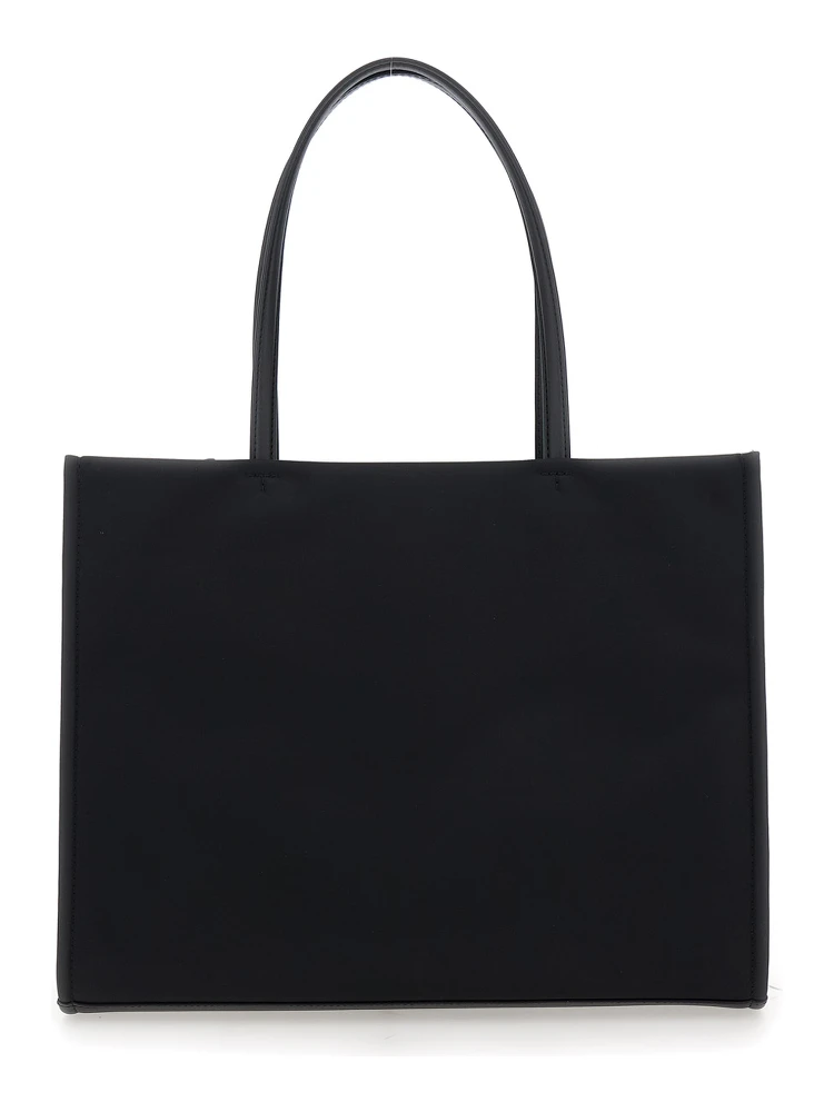 Ella Black Small Tote Bag with Two Top Handles and Embossed Maxi Logo on the Front in Fabric Woman alternative