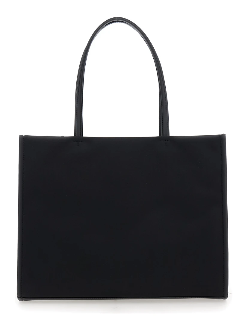 Ella Black Small Tote Bag with Two Top Handles and Embossed Maxi Logo on the Front in Fabric Woman