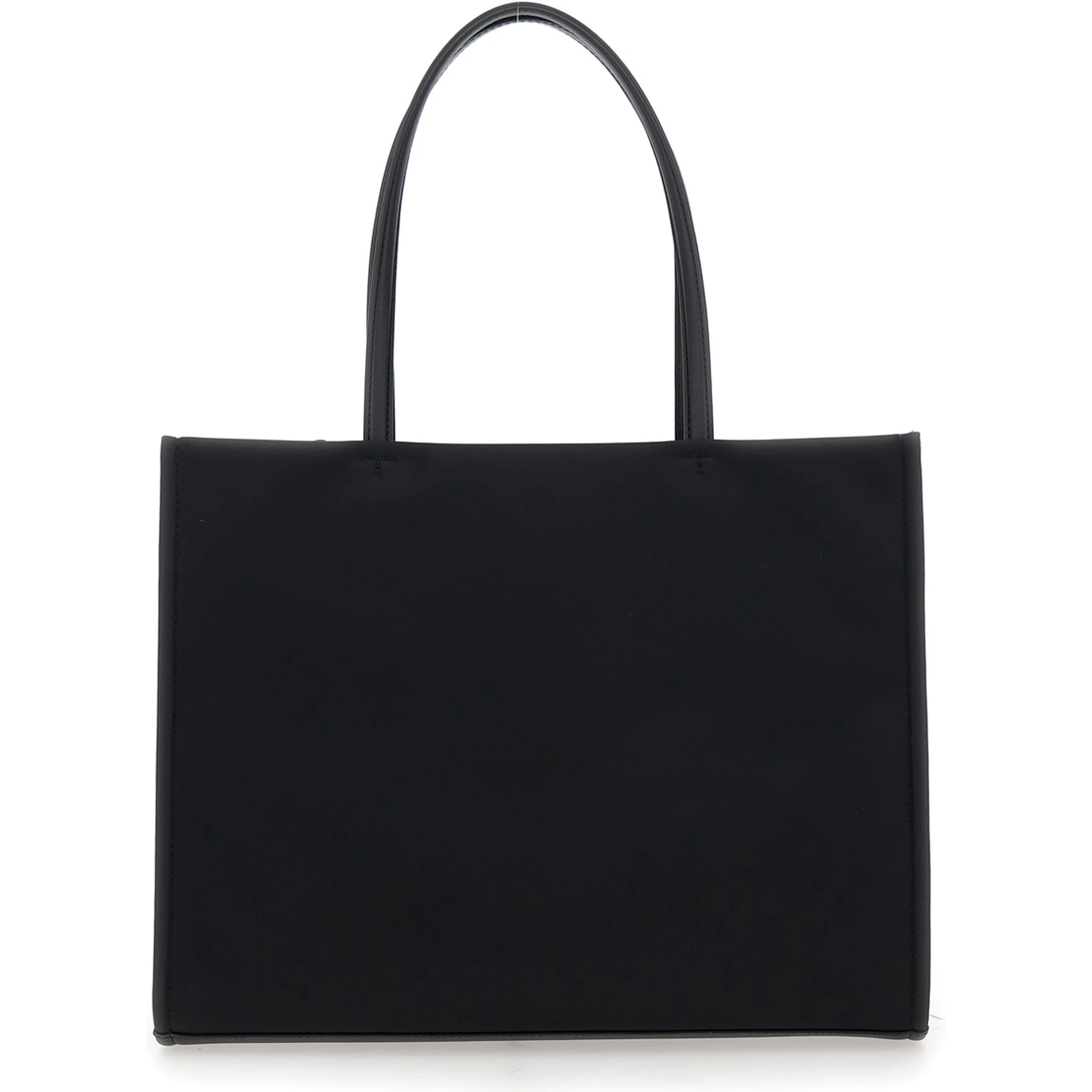 Ella Black Small Tote Bag with Two Top Handles and Embossed Maxi Logo on the Front in Fabric Woman