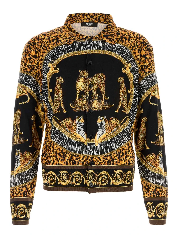 كنزة صوفية محبوكة بنقشة قطط برية من الحرير