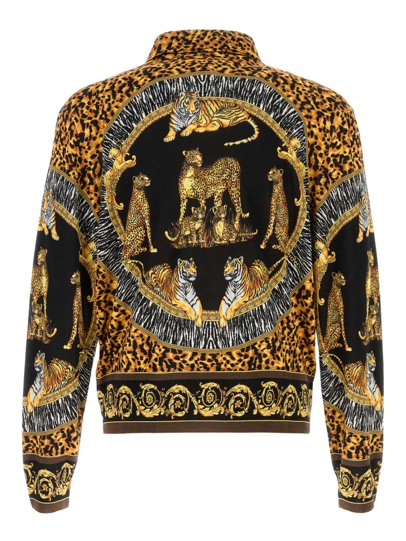 كنزة صوفية محبوكة بنقشة قطط برية من الحرير