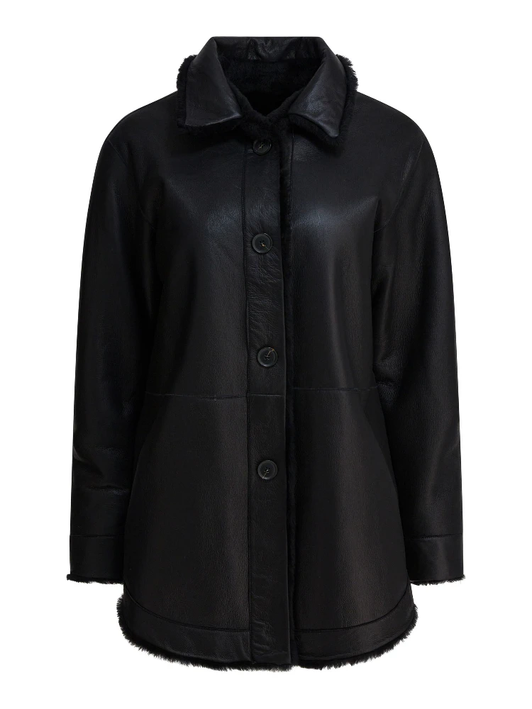 Long reversible leather coat alternative