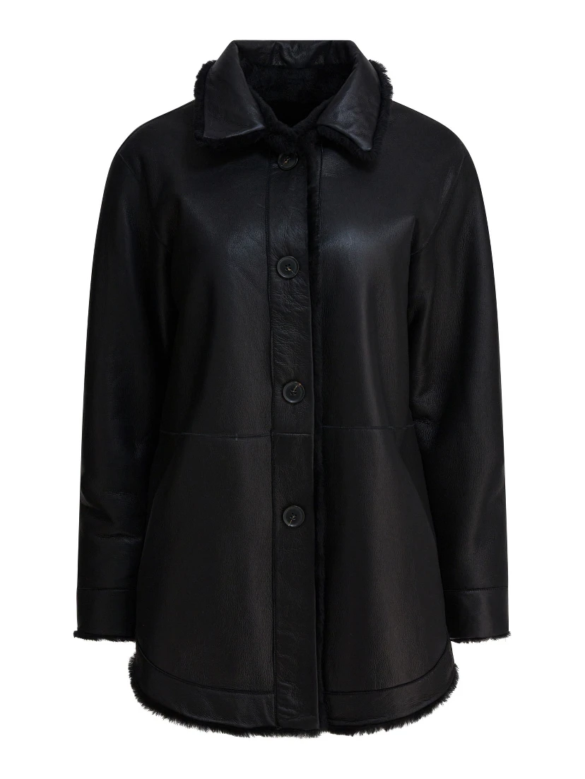 Long reversible leather coat