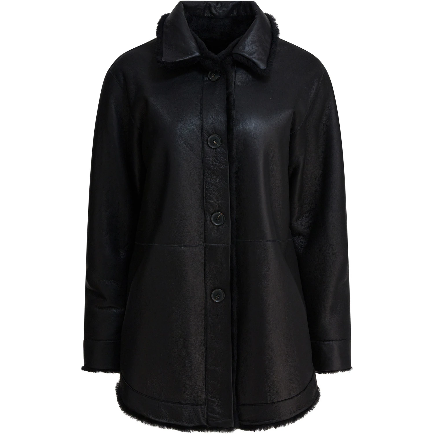 Long reversible leather coat