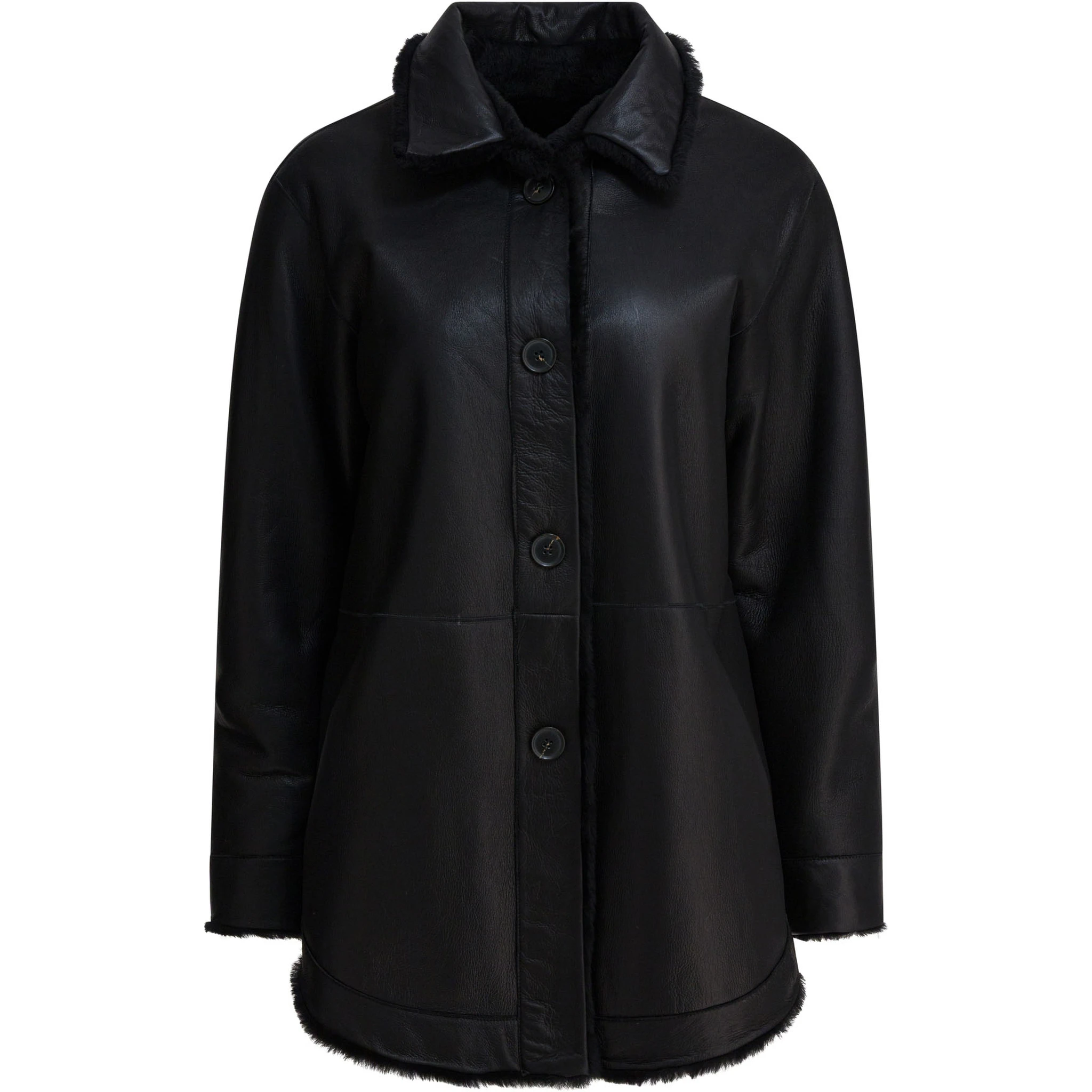 Long reversible leather coat