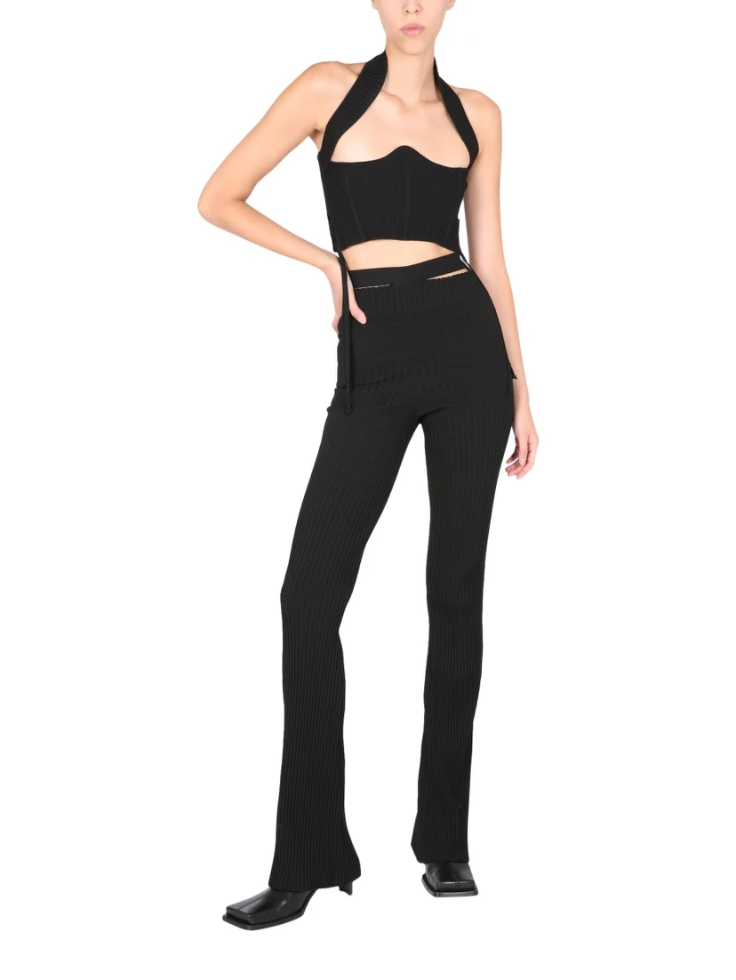 RIBBED TROUSERS WITH CUT OUT BELT