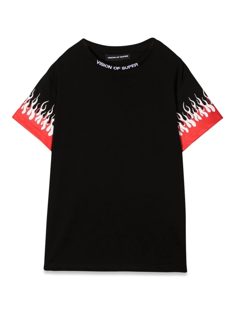 BLACK KIDS TSHIRT WITH DOUBLE FLAME