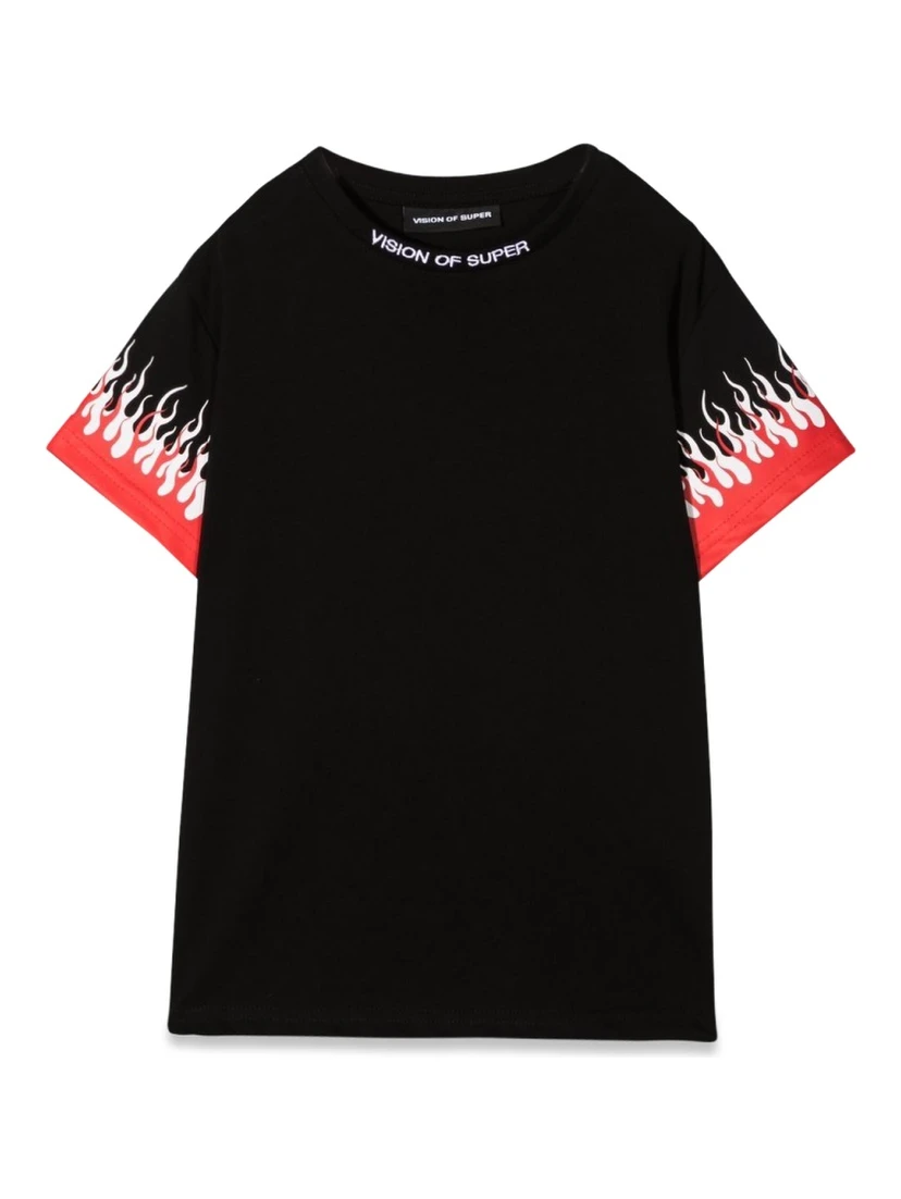 BLACK KIDS TSHIRT WITH DOUBLE FLAME