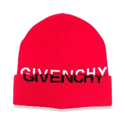 KNITTED HAT GIVENCHY "SPLIT" JACQUARD PATTERN ON HAT AND TURN-UP EDGE.