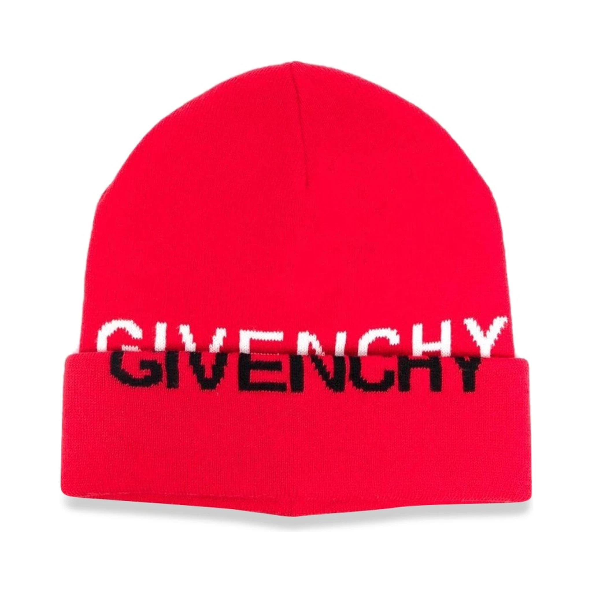 KNITTED HAT GIVENCHY "SPLIT" JACQUARD PATTERN ON HAT AND TURN-UP EDGE.