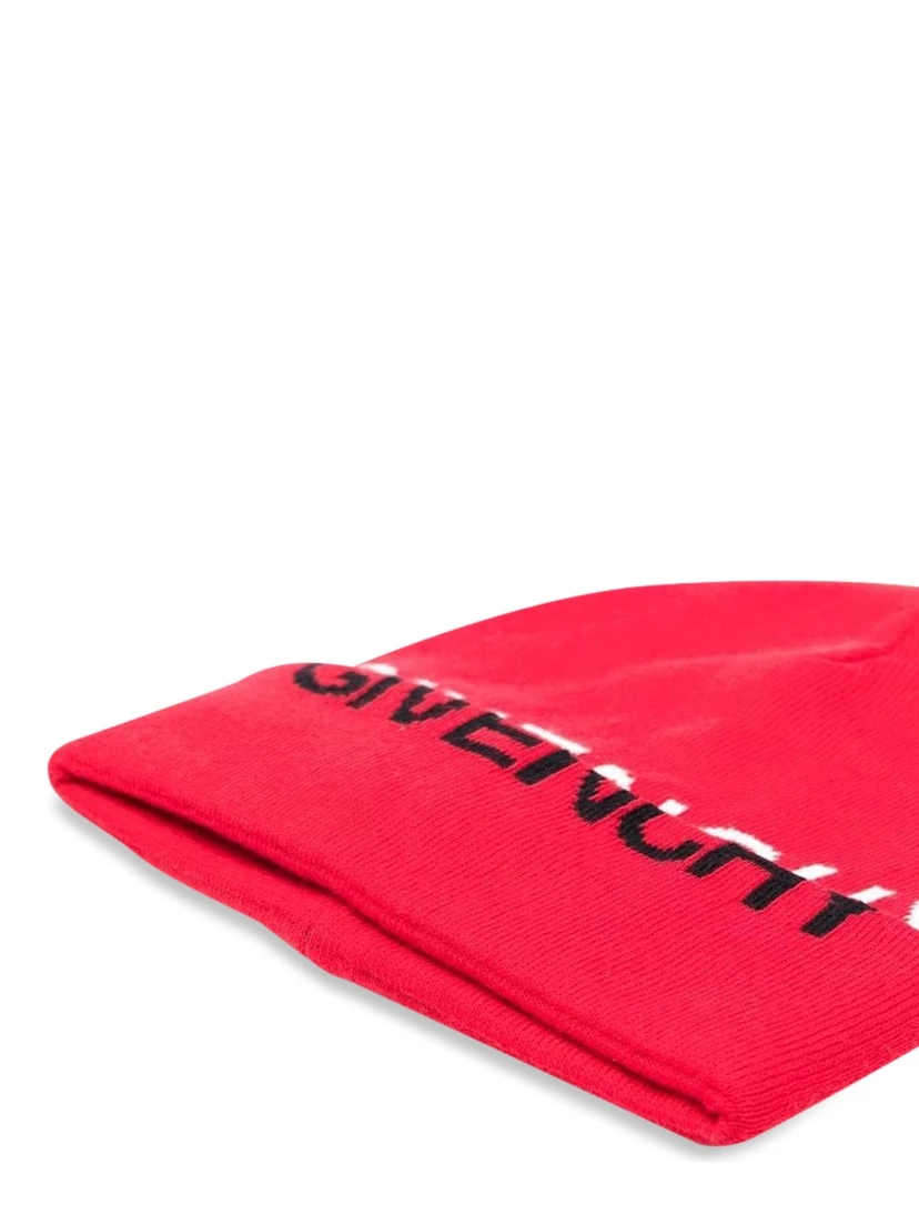 KNITTED HAT GIVENCHY "SPLIT" JACQUARD PATTERN ON HAT AND TURN-UP EDGE.