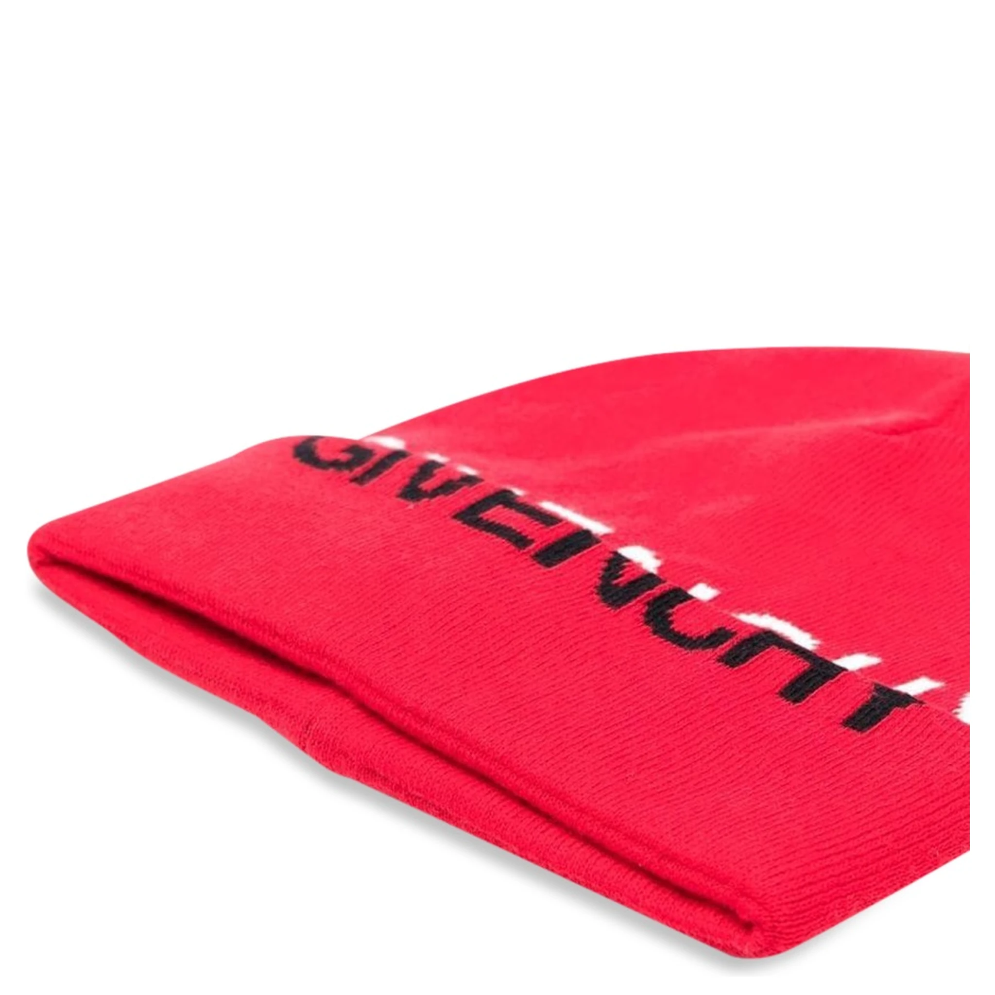 KNITTED HAT GIVENCHY "SPLIT" JACQUARD PATTERN ON HAT AND TURN-UP EDGE.