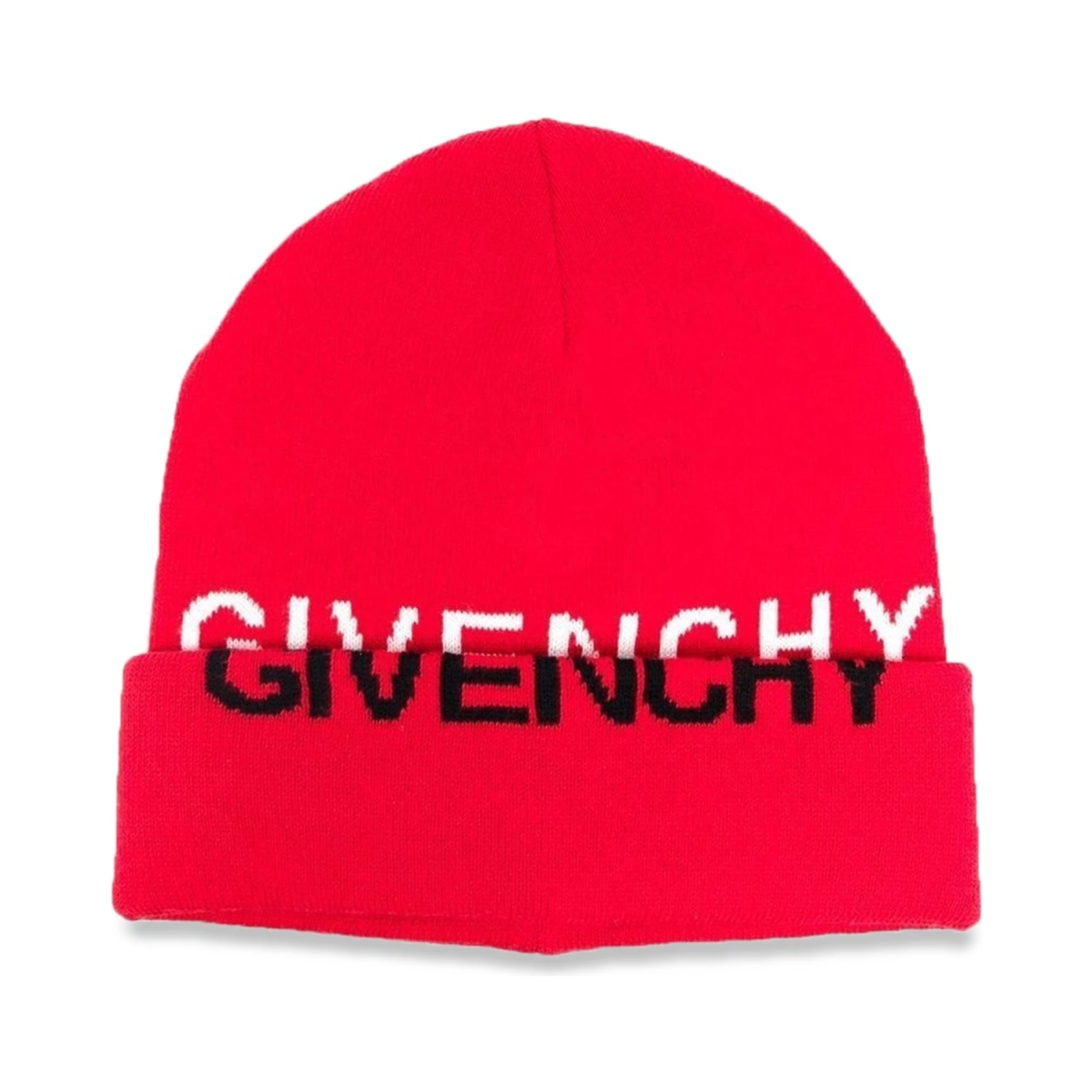 KNITTED HAT GIVENCHY "SPLIT" JACQUARD PATTERN ON HAT AND TURN-UP EDGE.