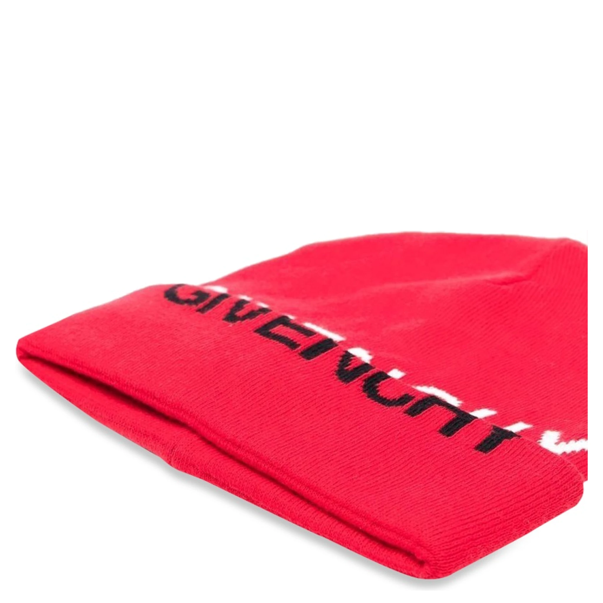 KNITTED HAT GIVENCHY "SPLIT" JACQUARD PATTERN ON HAT AND TURN-UP EDGE.