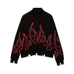BLACK JUMPER HIGH NECK WITH PINK FLAMES