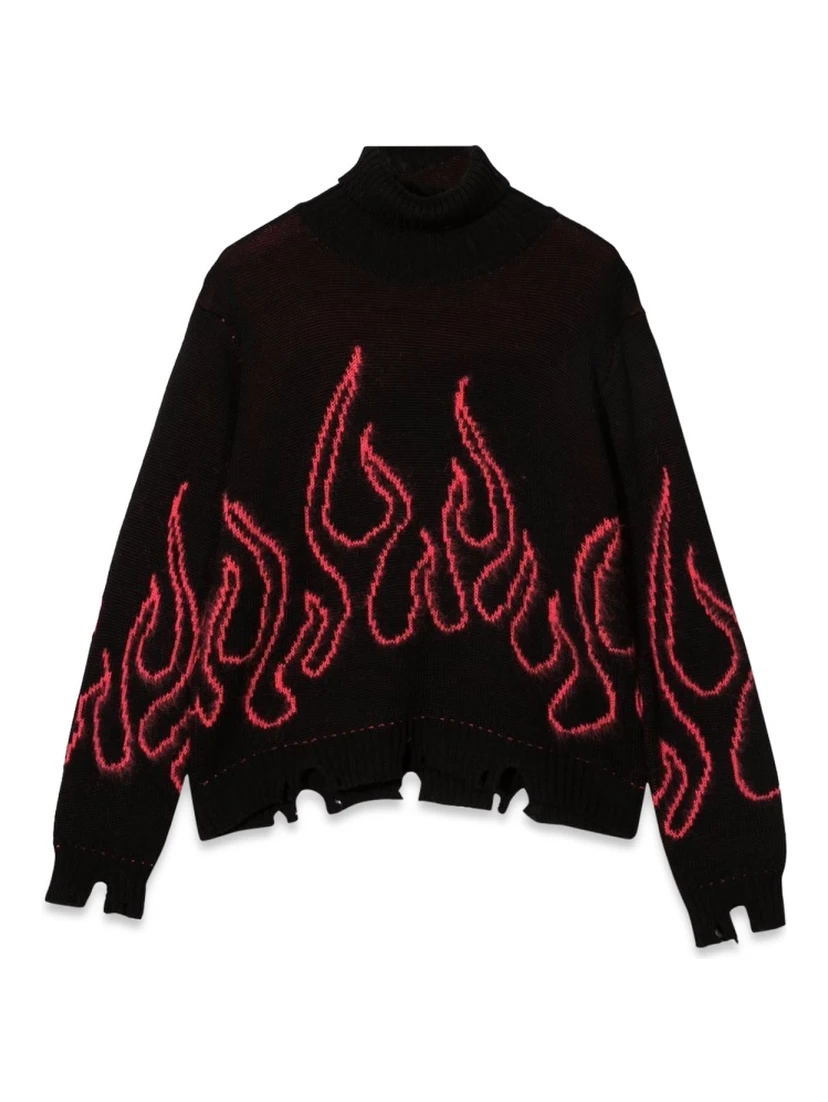 BLACK JUMPER HIGH NECK WITH PINK FLAMES