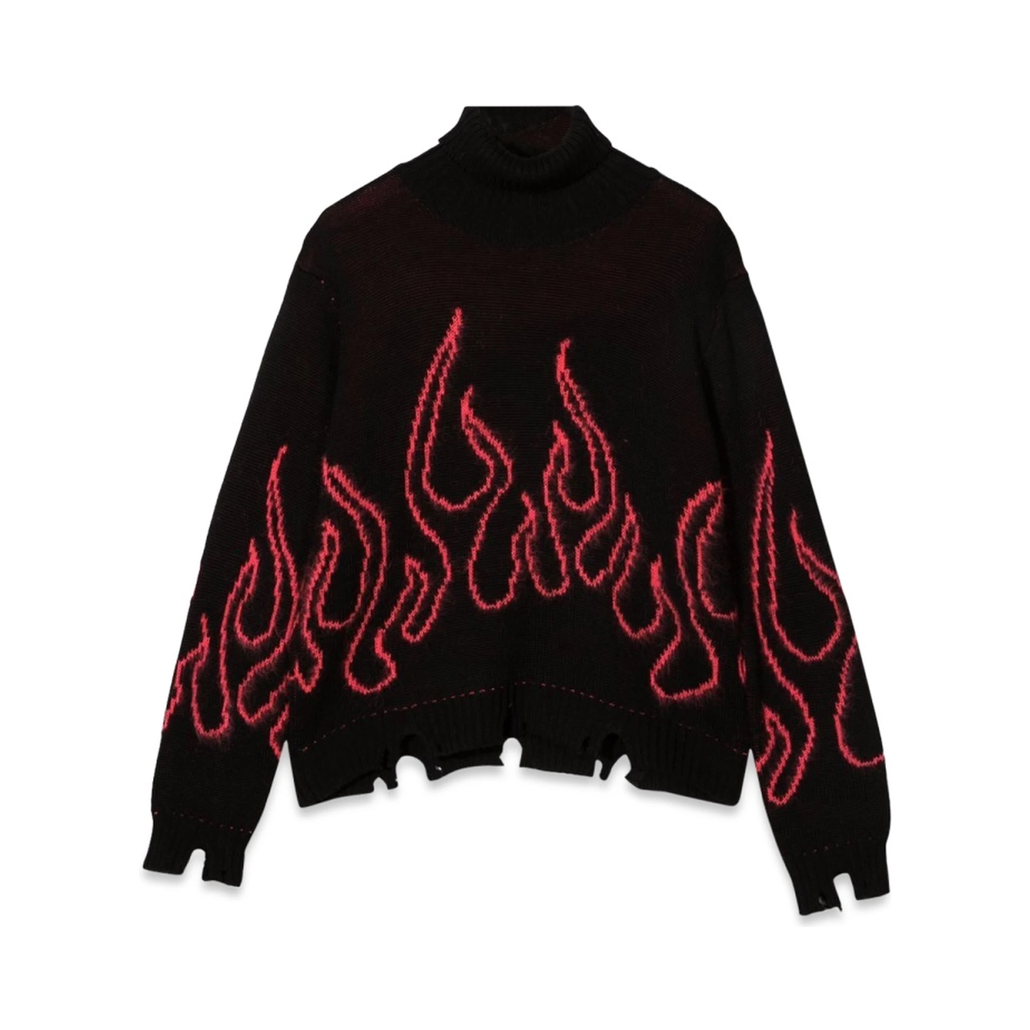 BLACK JUMPER HIGH NECK WITH PINK FLAMES