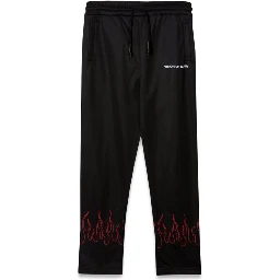 BLACK PANTS WITH RED EMBROIDERED FLAMES