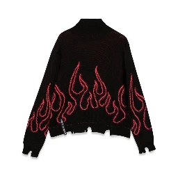 BLACK JUMPER HIGH NECK WITH PINK FLAMES