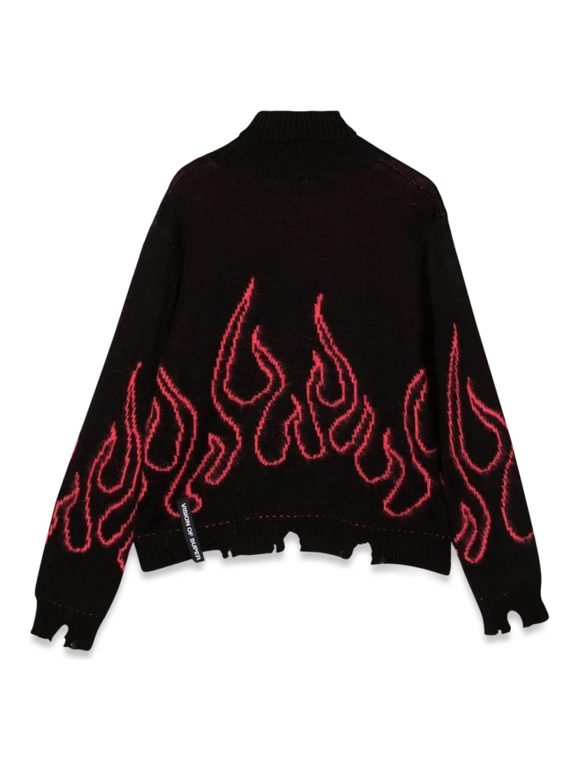 BLACK JUMPER HIGH NECK WITH PINK FLAMES