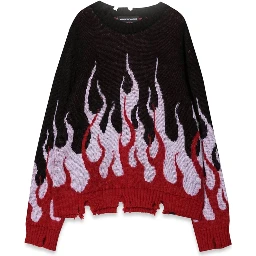 BLACK SWEATER WITH DOUBLE FLAMES