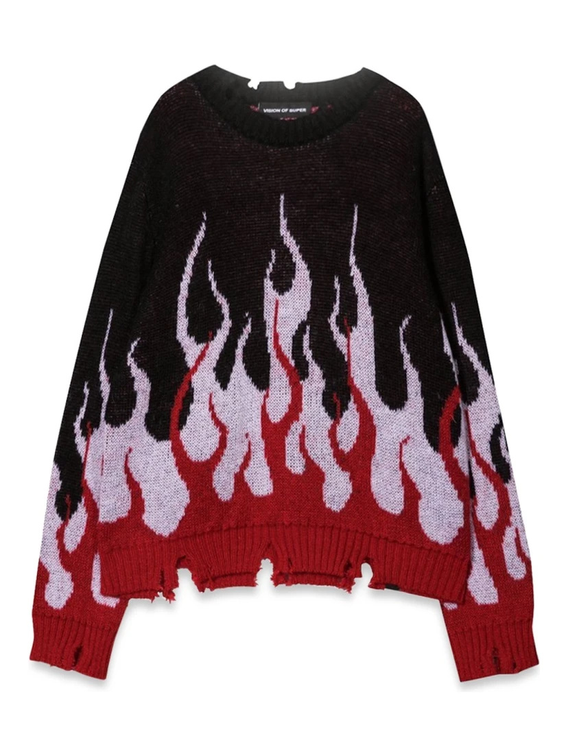 BLACK SWEATER WITH DOUBLE FLAMES