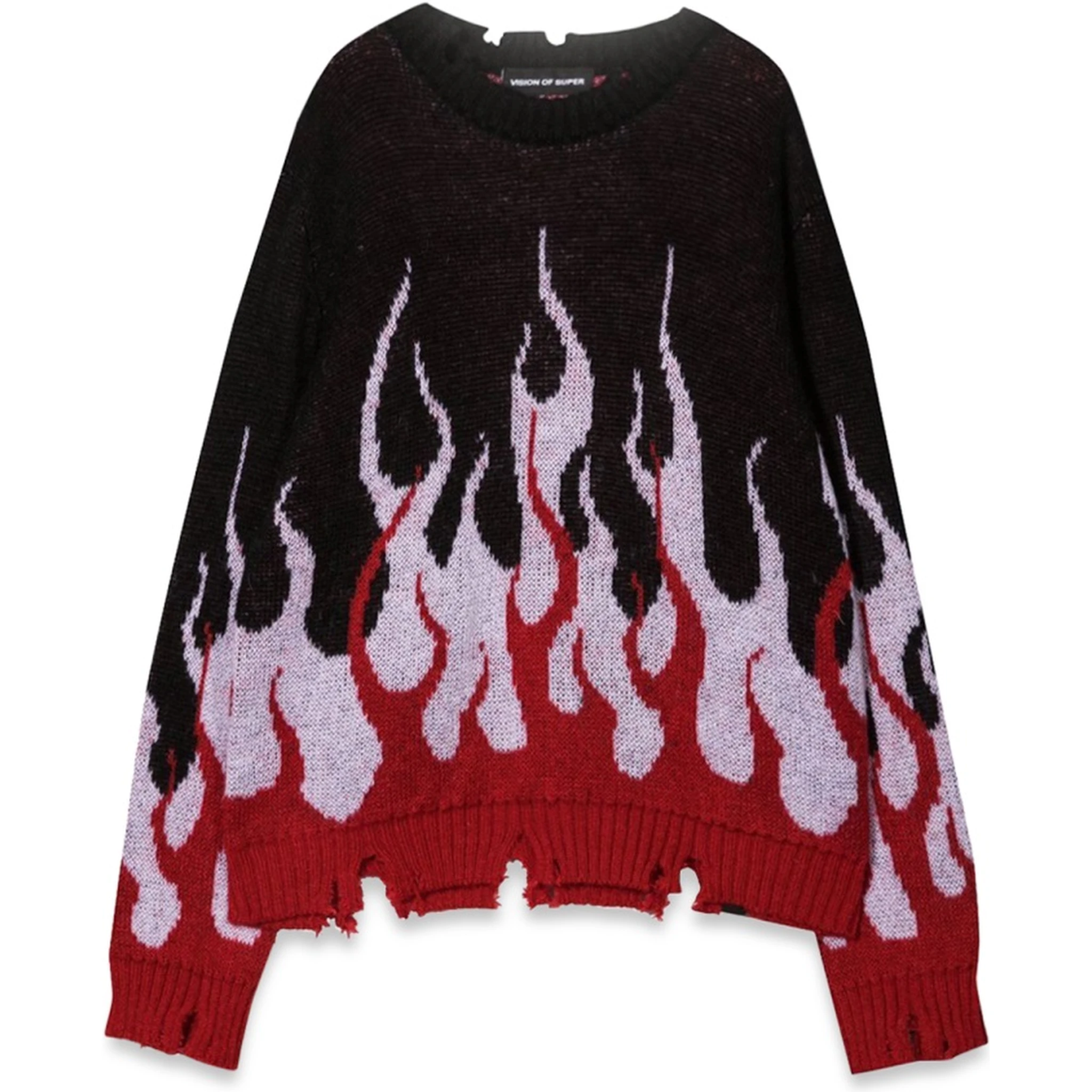 BLACK SWEATER WITH DOUBLE FLAMES
