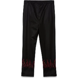 BLACK PANTS WITH RED EMBROIDERED FLAMES