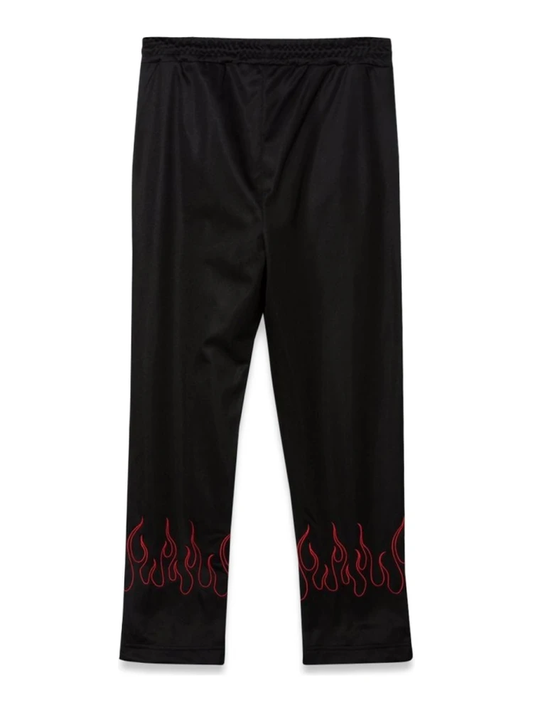 BLACK PANTS WITH RED EMBROIDERED FLAMES alternative