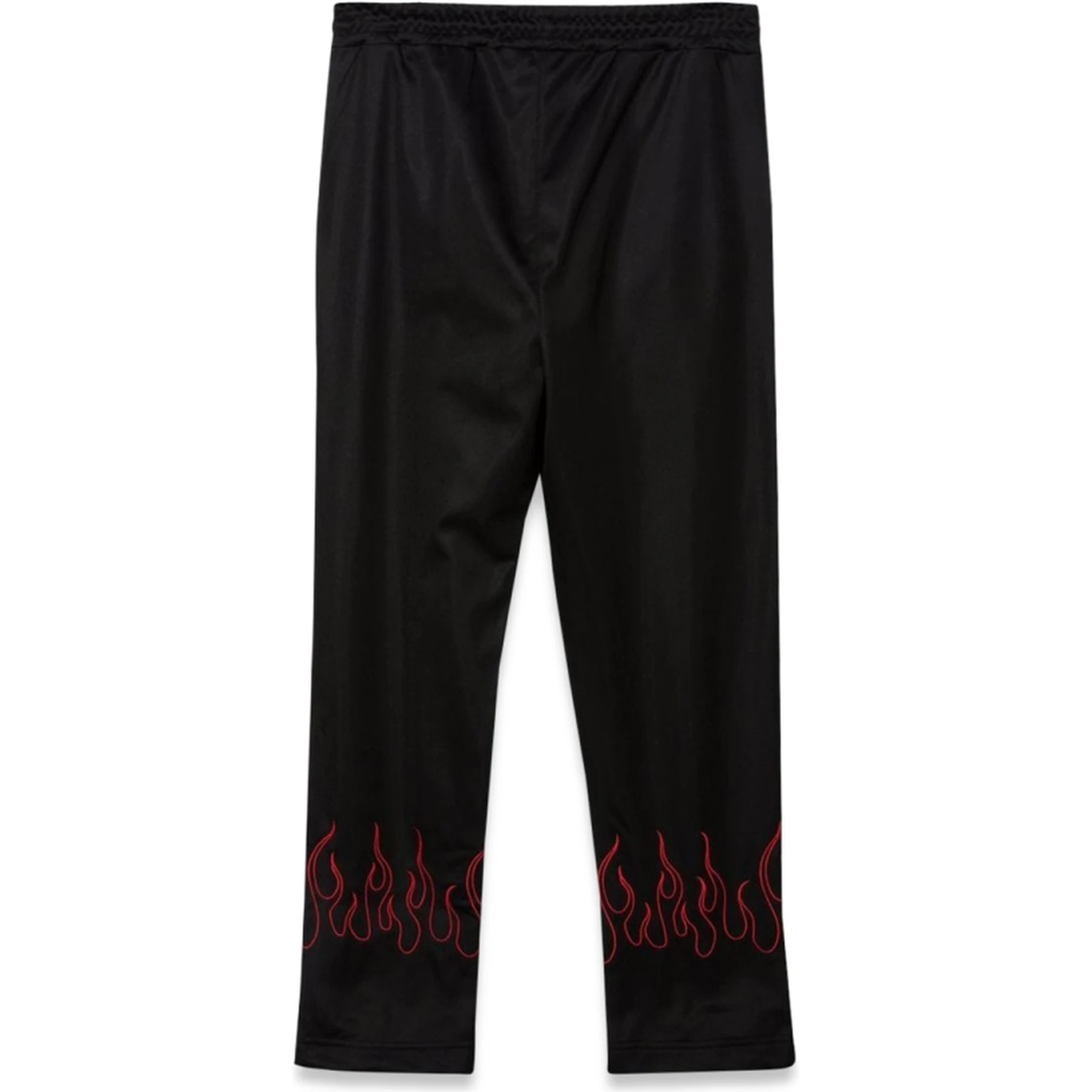 BLACK PANTS WITH RED EMBROIDERED FLAMES