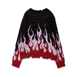 BLACK SWEATER WITH DOUBLE FLAMES