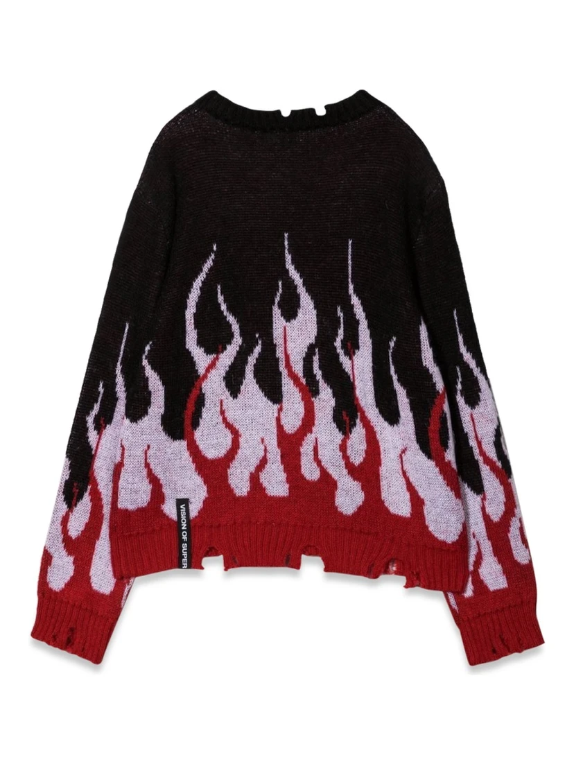 BLACK SWEATER WITH DOUBLE FLAMES