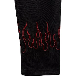 BLACK PANTS WITH RED EMBROIDERED FLAMES