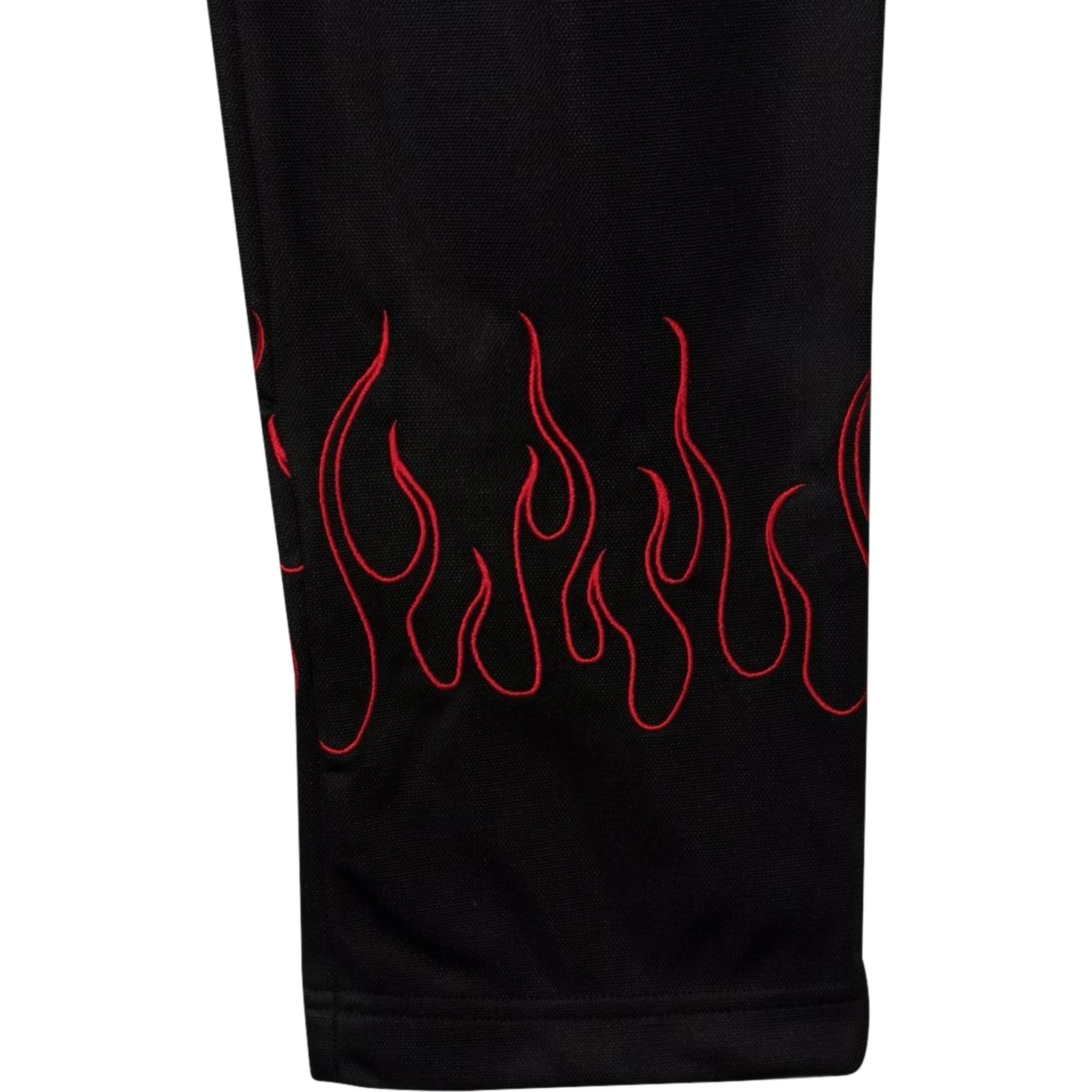 BLACK PANTS WITH RED EMBROIDERED FLAMES