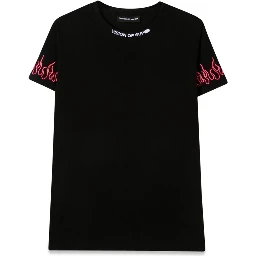 BLACK EMBROIDERED TSHIRT FUCHSIA FLAME