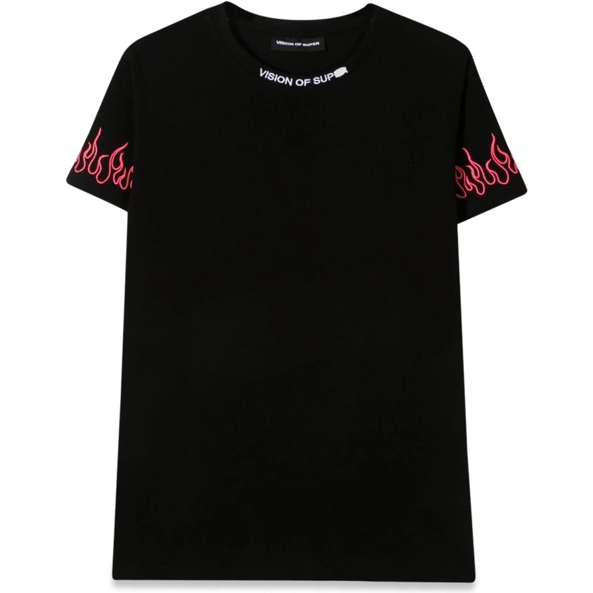 BLACK EMBROIDERED TSHIRT FUCHSIA FLAME