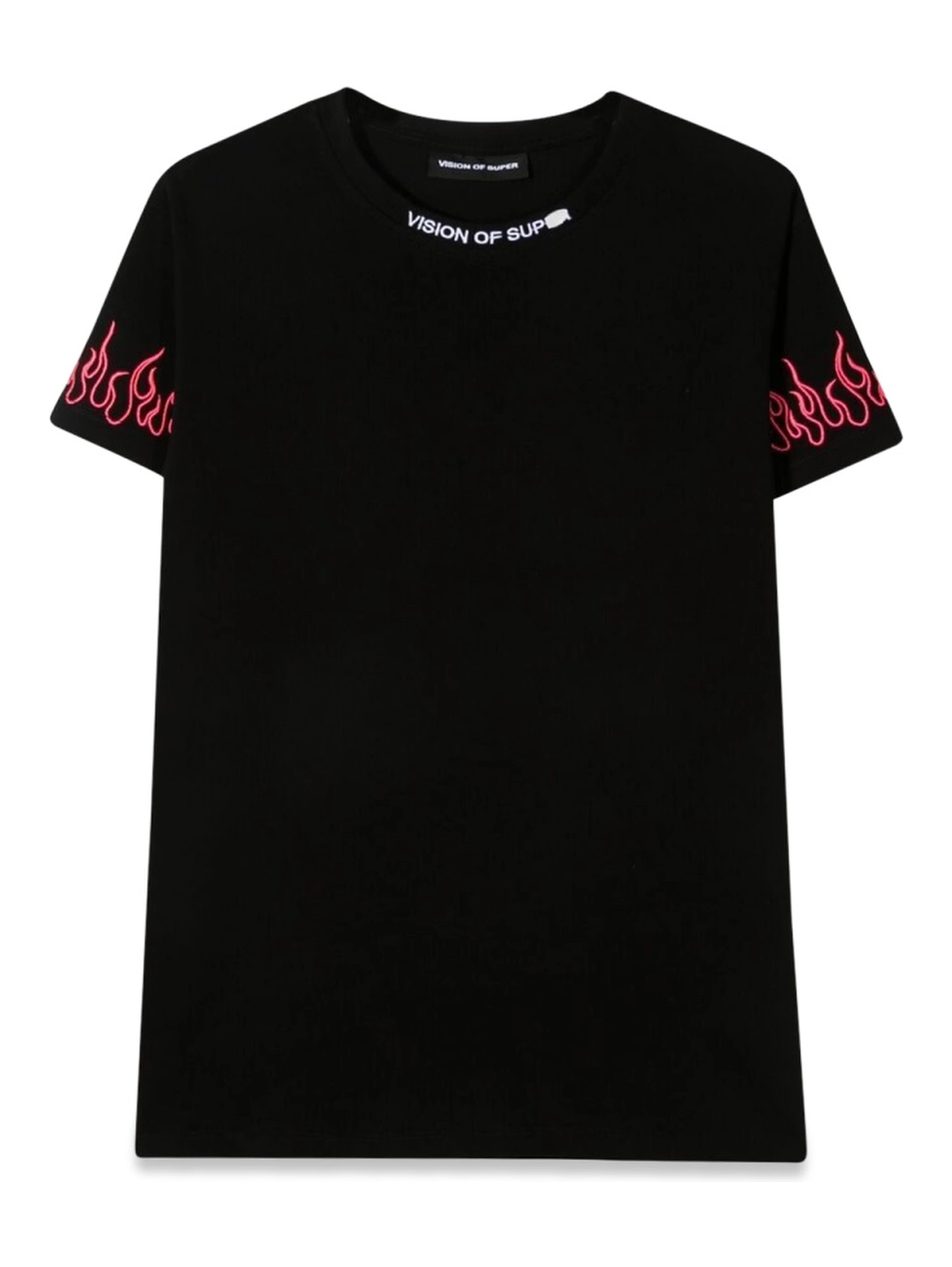 BLACK EMBROIDERED TSHIRT FUCHSIA FLAME