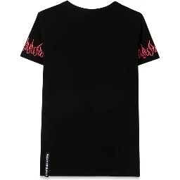 BLACK EMBROIDERED TSHIRT FUCHSIA FLAME